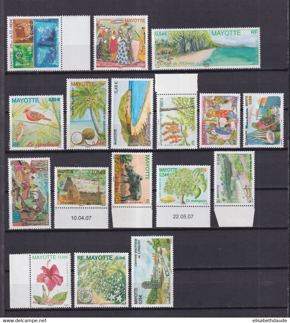 MAYOTTE - 2002/2009 - PETITE COLLECTION 2 PAGES (29 TIMBRES + 4 BLOCS) ** MNH - VALEUR FACIALE = 21.5 EUR - Ungebraucht