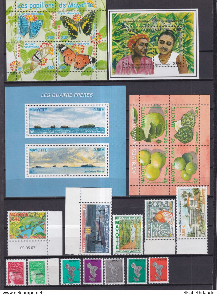 MAYOTTE - 2002/2009 - PETITE COLLECTION 2 PAGES (29 TIMBRES + 4 BLOCS) ** MNH - VALEUR FACIALE = 21.5 EUR - Nuovi