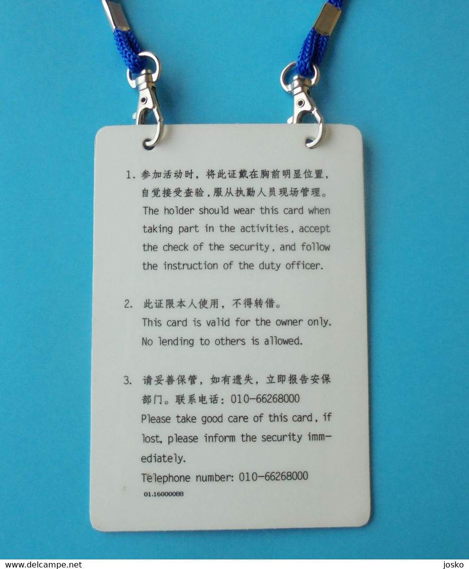 SUMMER OLYMPIC GAMES BEIJING 2008 - ORIGINAL OLYMPIC PARTICIPANT ID CARD (Pass) * China Jeux Olympiques Pekin Chine RRR - Bekleidung, Souvenirs Und Sonstige