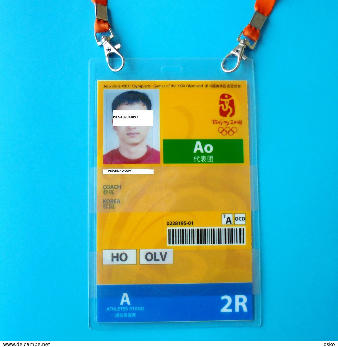 SUMMER OLYMPIC GAMES BEIJING 2008 - ORIGINAL OLYMPIC PARTICIPANT ID CARD (Pass) - SOUTH KOREA COACH * China Chine Pekin - Apparel, Souvenirs & Other