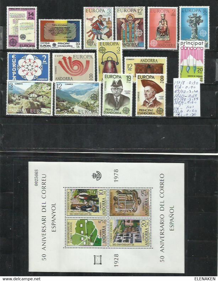 T14-LOTE SELLOS ANDORRA ESPAÑOLA, SERIES COMPLETAS MNH** - Otros & Sin Clasificación