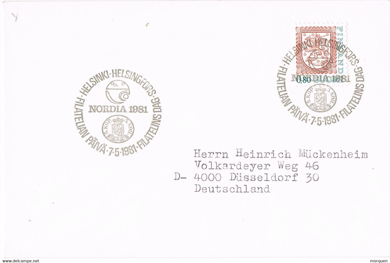 46243. Carta HELSINGFORS (Finlandia) Suomi 1981. Exposicion Filatelica NORDIA 81 - Brieven En Documenten