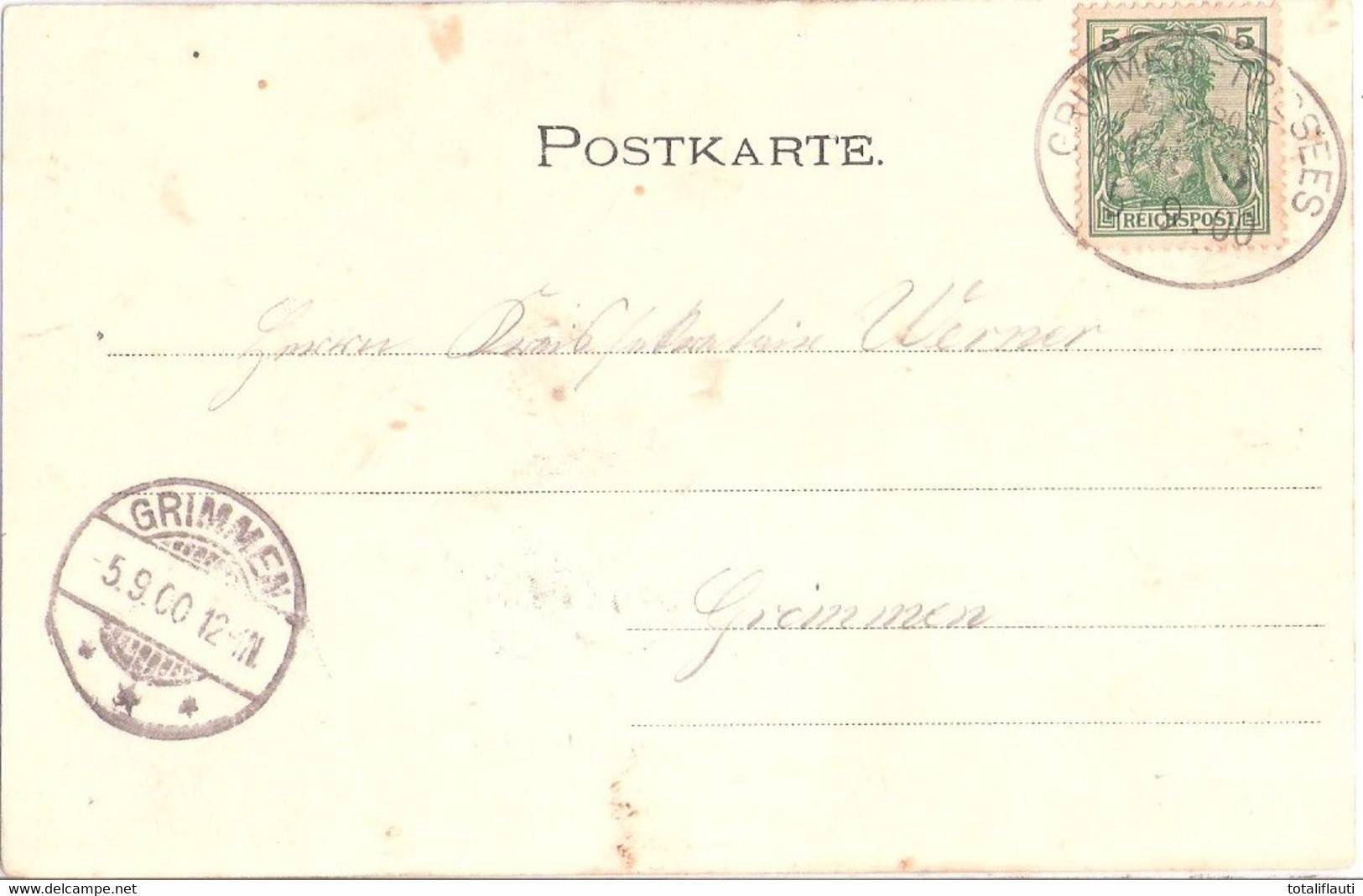 Gruss Aus TRIBSEES Vor Dem Steinthor Belebt Passepartout Karte Bahnpost GRIMMEN - TRIBSEES ZUG 410 Gelaufen 5.9.1900 - Ribnitz-Damgarten