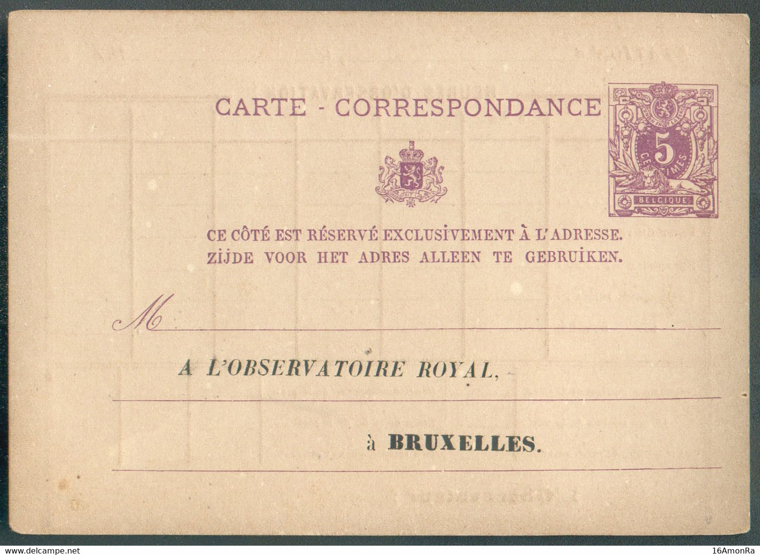 E.P. Carte Neuve 5 Centimes Lilas Sur Gris Avec (très Rare) Repiquage Commercial (recto Et Verso) A L'OBSERVATOIRE ROYAL - Cartoline 1871-1909