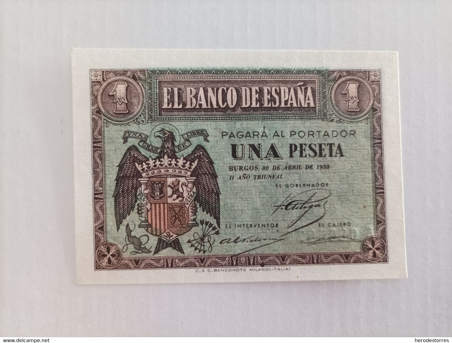 1 Peseta 1938 Abril Serie A, Nº Bajo A0803820, Sin Circular/plancha - 1-2 Pesetas