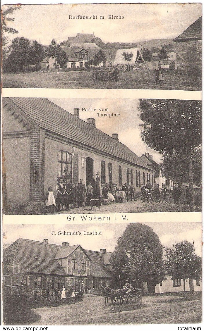 Groß WOKERN Bei Teterow Gasthof C Schmidt Partie Am Turnplatz Panorama Bahnpost BÜTZOW - Teterow