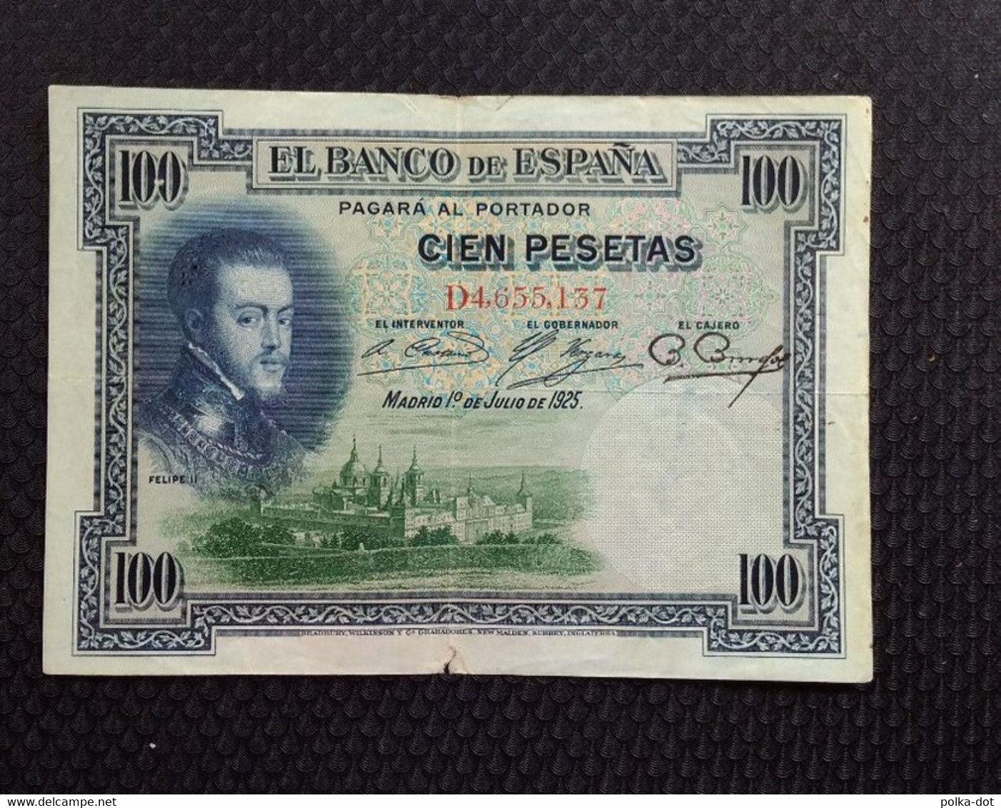 SPAIN 1925 BANK NOTE PAPER CURRENCY 100 PESETAS USED CONDITION AS SEEN - 100 Peseten