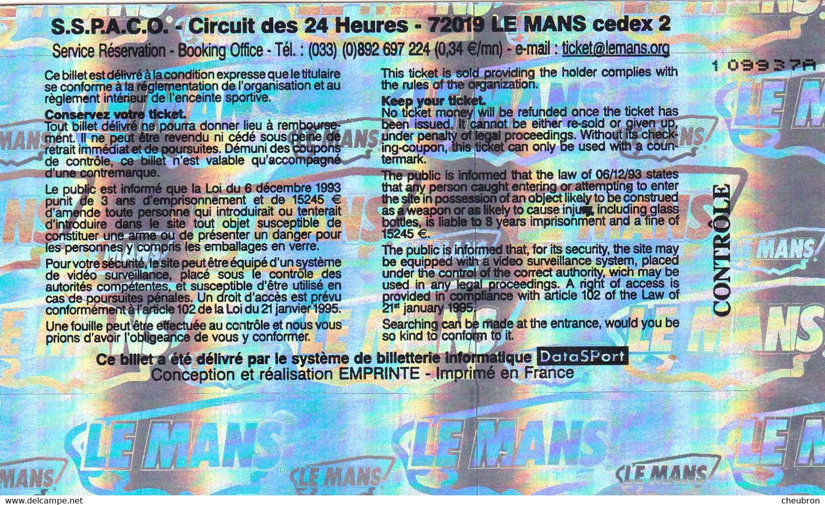 SPORT AUTO. 24 HEURES DU MANS 2005. LA BILLETTERIE. BILLET D'ACCES ENCEINTE. WEEK END. N°5734. FORMAT 12.5 X 7.5 - Automobile - F1