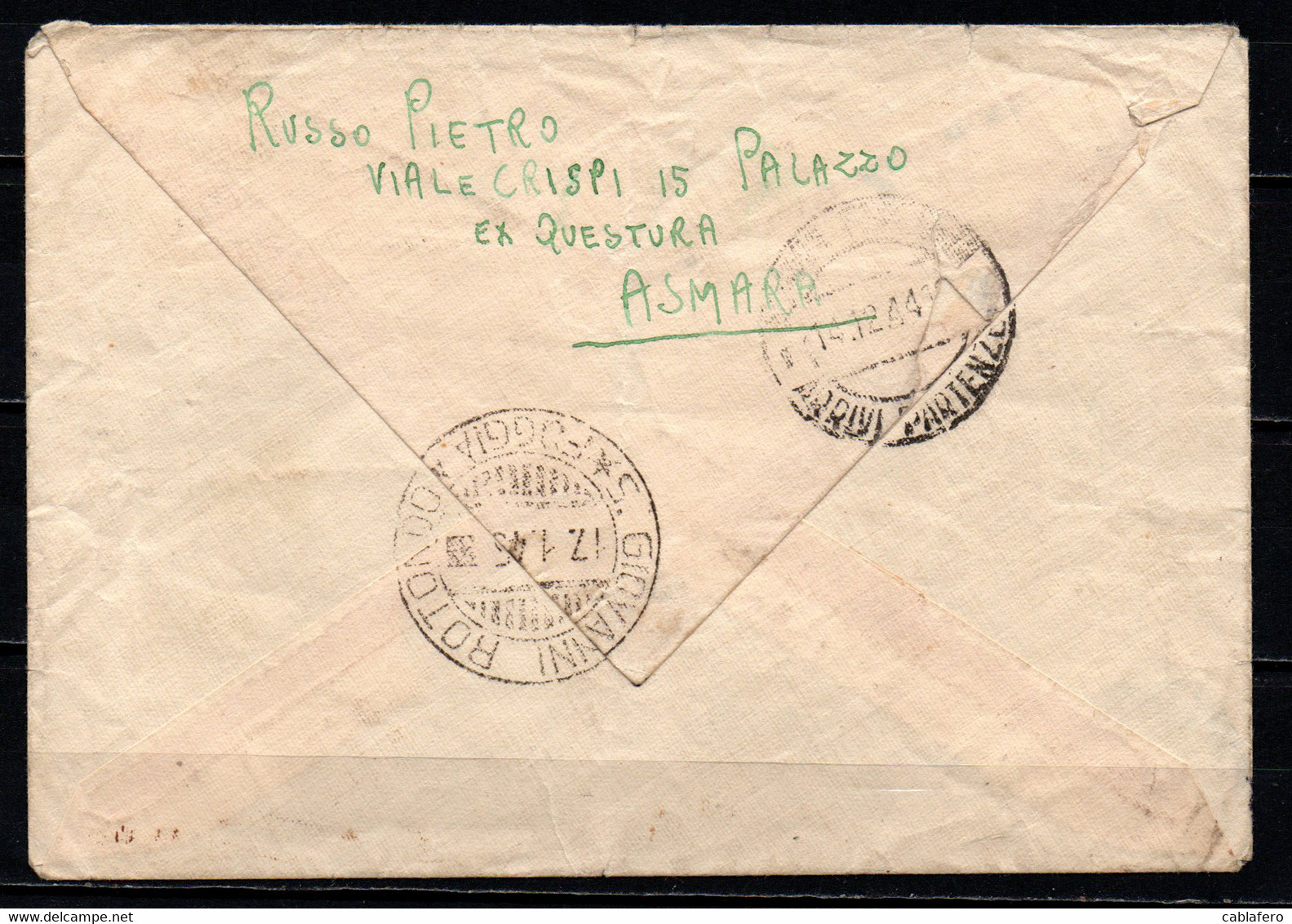 ITALIA - OCCUPAZIONI MEF - 5.12.44 - BUSTA DA ASMARA VERSO L'ITALIA - One Shilling + 1 D + 2 E 1/2 D. - Britische Bes. MeF