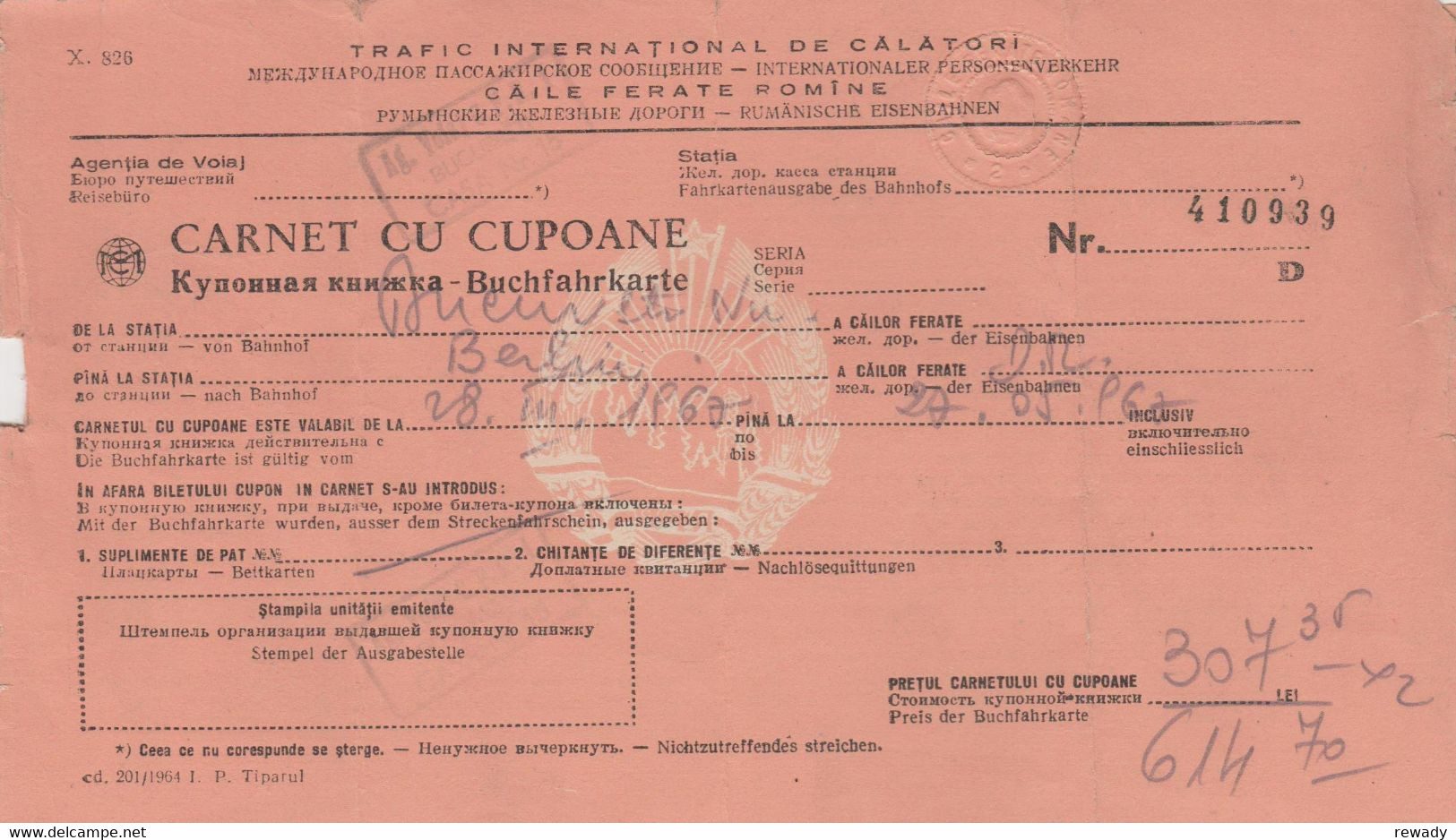 Romania - Carnet Cu Cupoane - Coperta - Pochette De Billet - Billetes