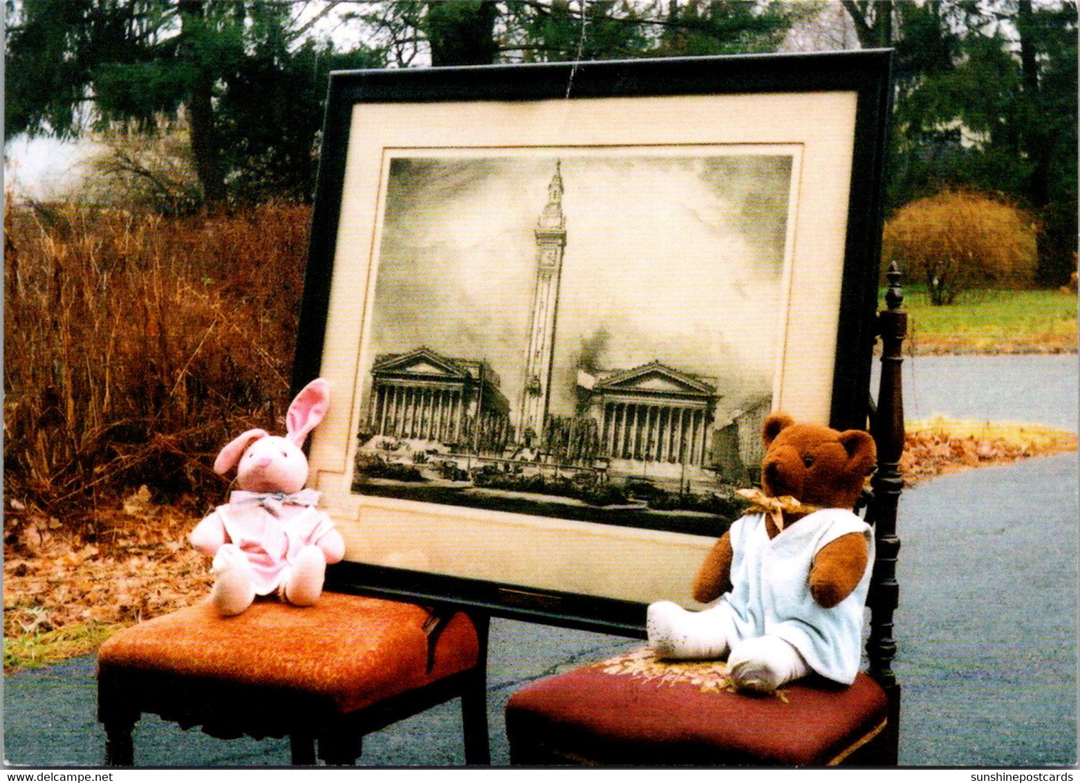 Massachusetts Springfield Sweet Pea And Honey Pot Teddy Bear & Rabbit With Louis Orr Etching - Springfield