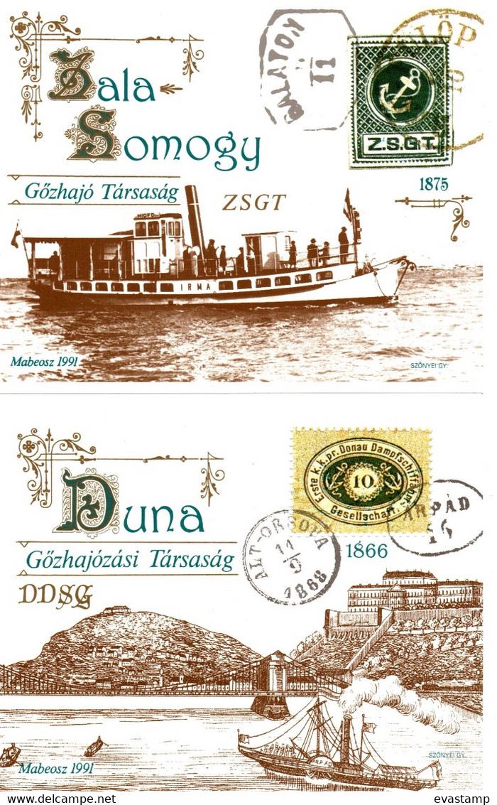 HUNGARY-1991.Commemorative Sheet Pair - DDSG / Danube And Zala Steam-Boat/Ship Co. Normal Version - Feuillets Souvenir