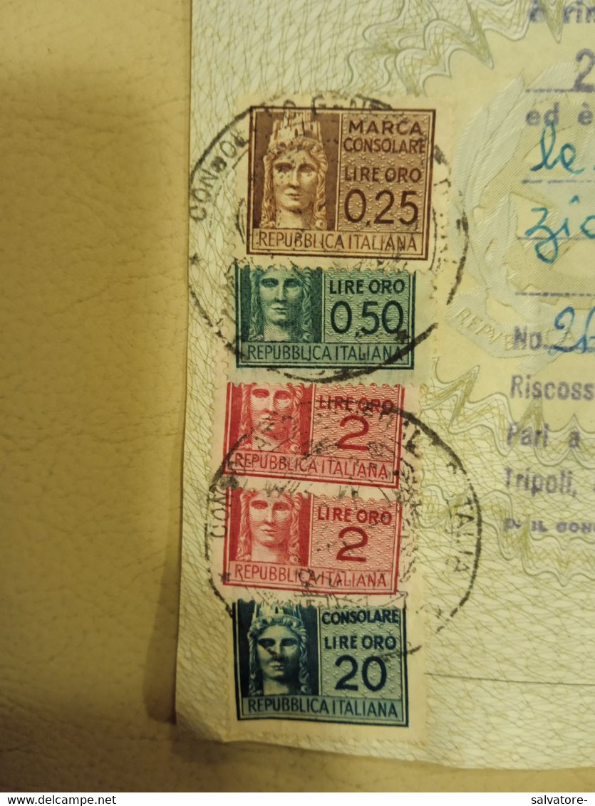 MARCHE DA BOLLO CONSOLARI- LIRE  ORO COPPIA  0,25 + COPPIA 0,50 + COPPIA 2 LIRE + 20 LIRE 1969 - Revenue Stamps