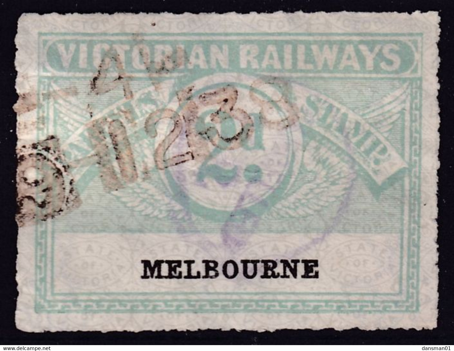 Victoria 1917 Railway Parcel Stamp 2d MELBOURNE - Autres & Non Classés