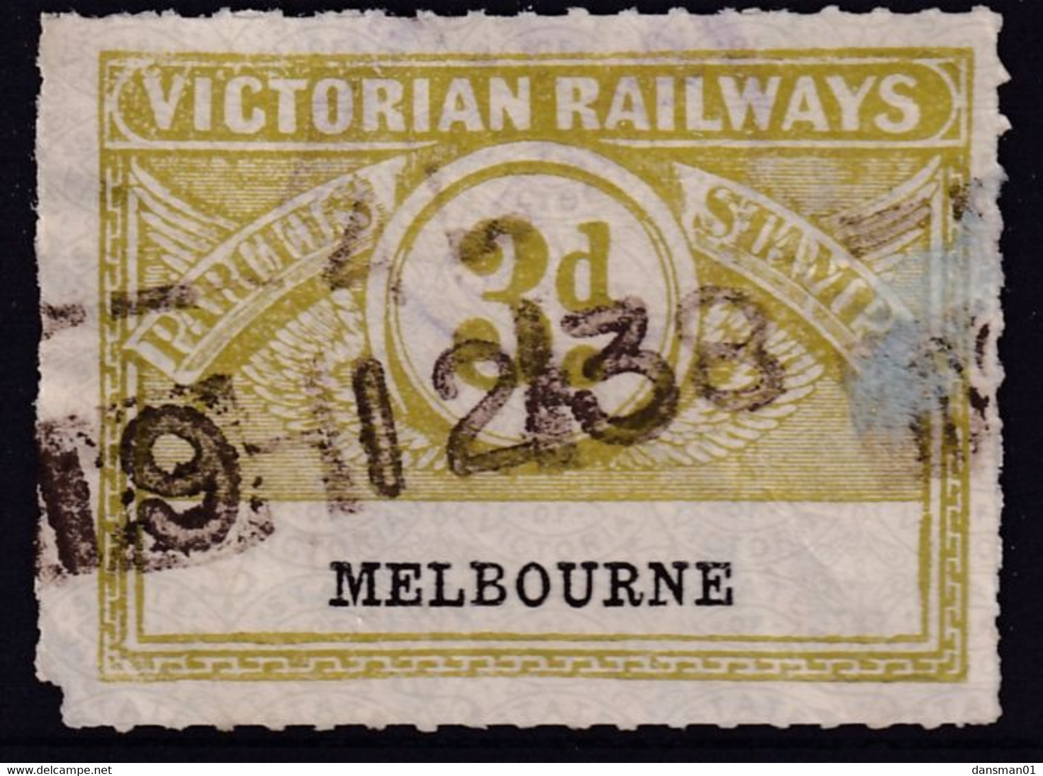 Victoria 1917 Railway Parcel Stamp 3d MELBOURNE - Altri & Non Classificati