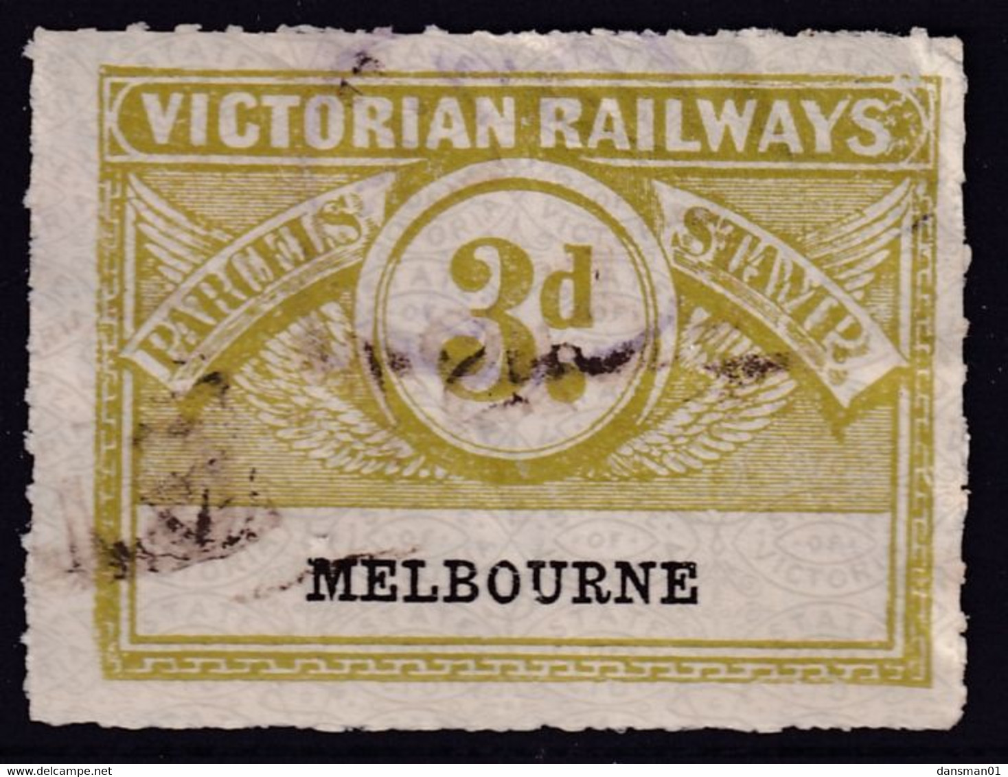 Victoria 1917 Railway Parcel Stamp 3d MELBOURNE - Otros & Sin Clasificación