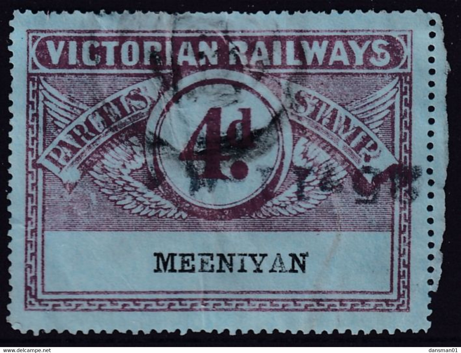 Victoria 1917 Railway Parcel Stamp 4d MEENIYAN - Autres & Non Classés