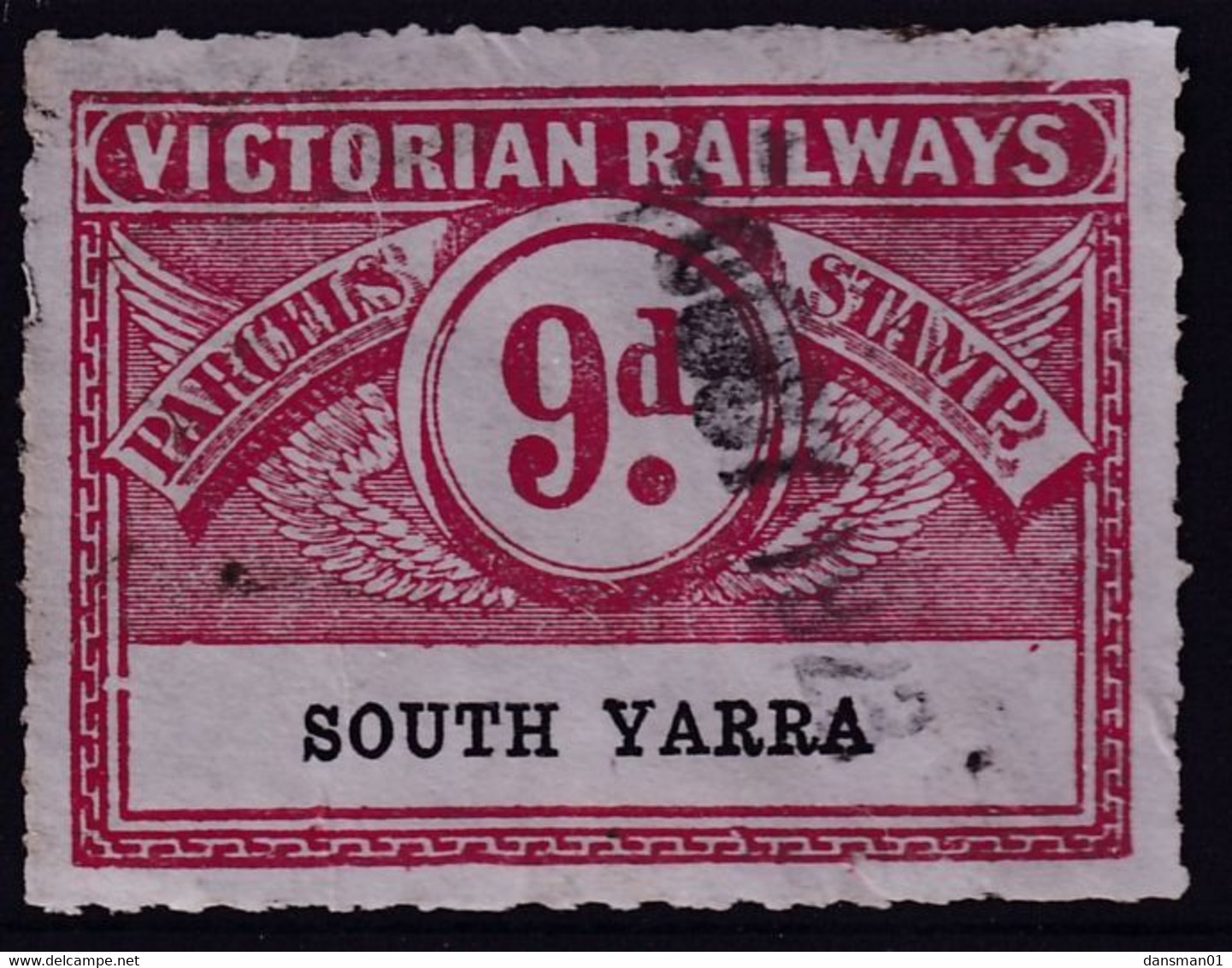 Victoria 1917 Railway Parcel Stamp 9d SOUTH YARRA - Andere & Zonder Classificatie