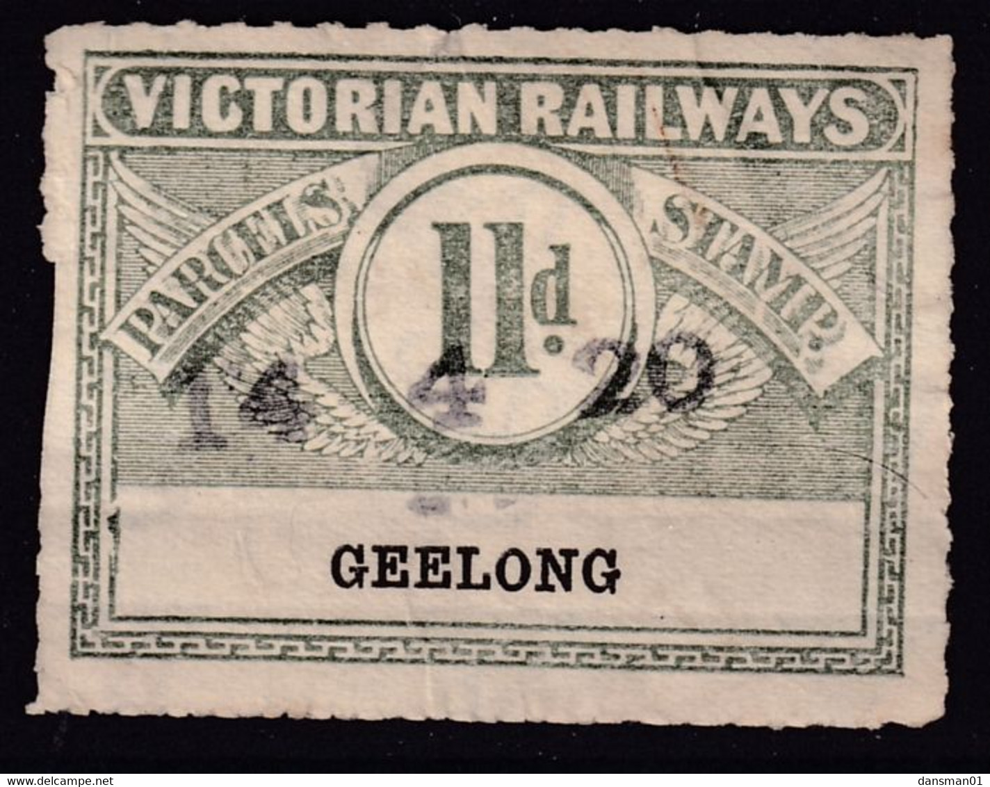 Victoria 1917 Railway Parcel Stamp 11d GEELONG - Autres & Non Classés