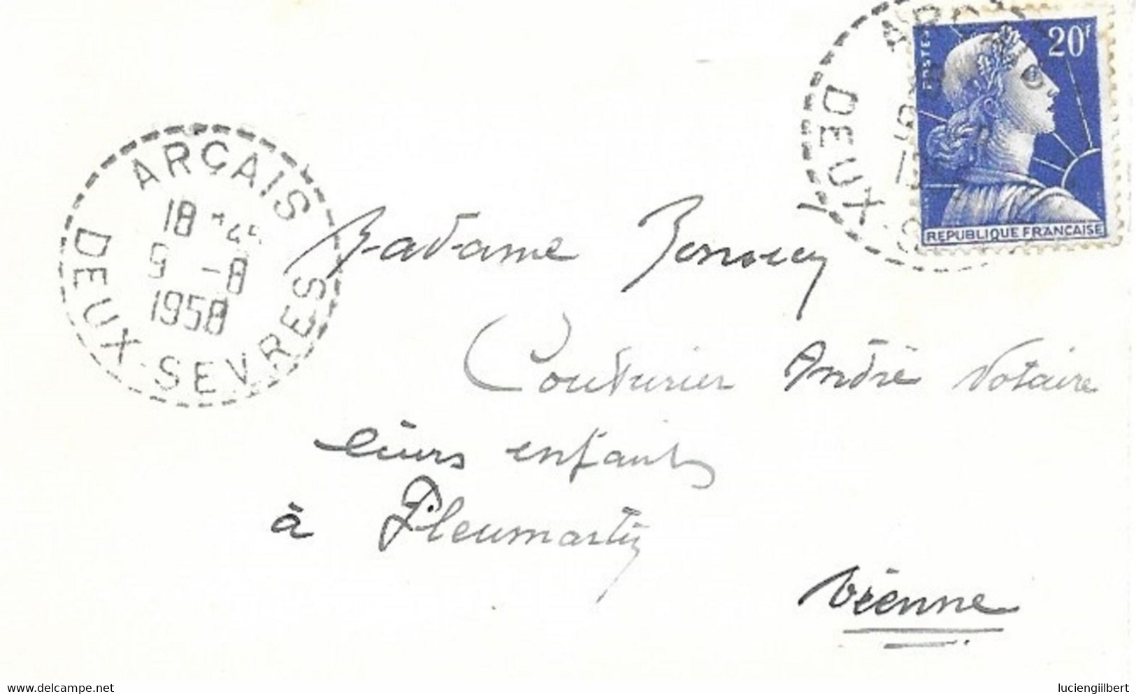 DEUX SEVRES 79 -   ARCAIS    - CACHET DISTRIBUTION TIRELETS   N° B7 -  1958   -  BELLE FRAPPE SUR MIGNONETTE - Manual Postmarks