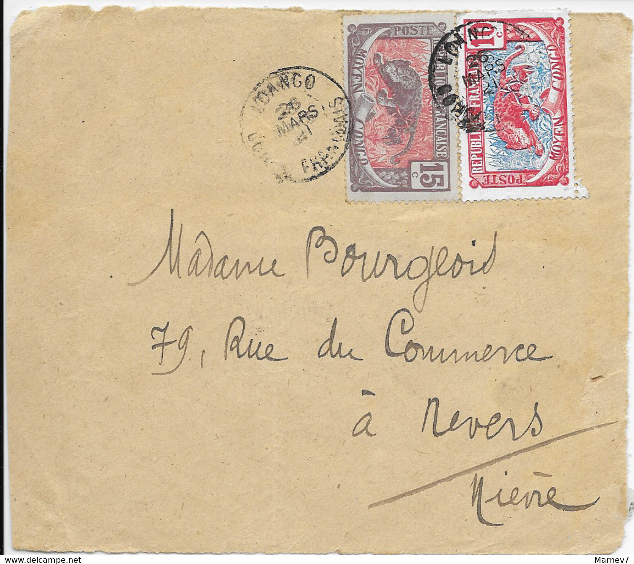 MOYEN CONGO - Yvert 52 & 53 Sur Devant D'enveloppe - Cad LOANGO CONGO FRANCAIS Du 26 Mars 1921 - Lettres & Documents