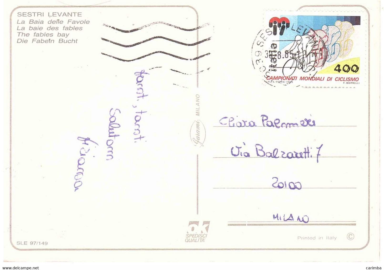 £400 MONDIALI CICLISMO CARTOLINA SESTRI LEVANTE - 1981-90: Storia Postale