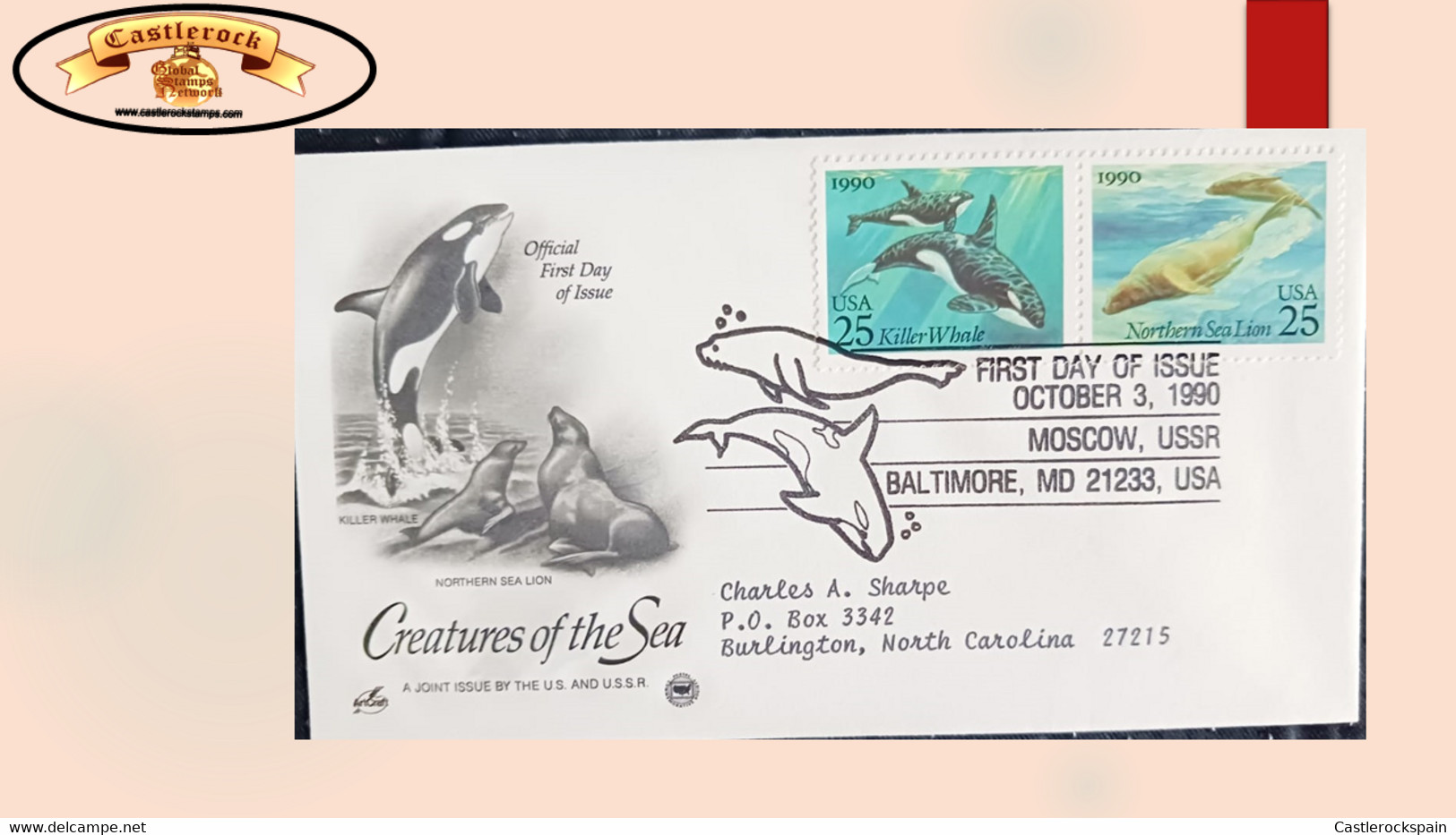 O) 1990 UNITED STATES - USA. KILLER WHALE, NORTHERN SEA LION, CREATURES OF THE SEA, FDC XF - 1981-1990