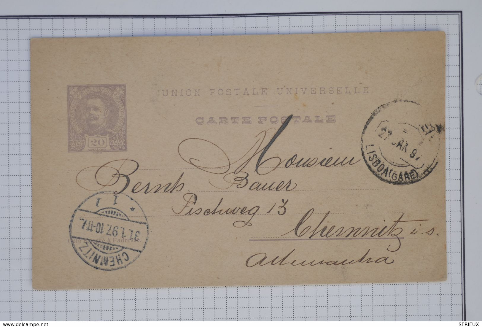 BB17  PORTUGAL  BELLE CARTE ENTIER    1897 LISBOA A  CHEMNITZ  GERMANY +++AFFRANCH. INTERESSANT - Brieven En Documenten