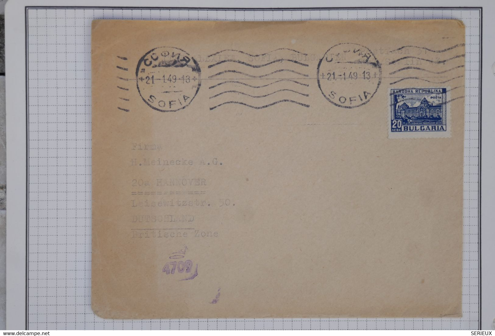 BB17  BULGARIA  BELLE LETTRE  1949 SOFIA    A  HANNOVER GERMANY G.B  ZONE ++++AFFRANCH. - Lettres & Documents