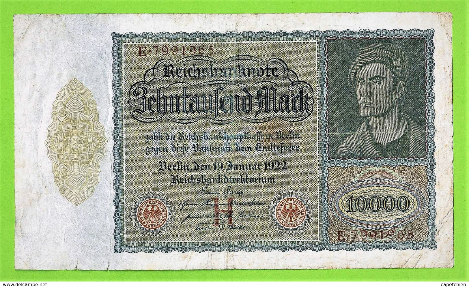 ALLEMAGNE / 10.000 MARK / REICHSBANKNOTE / 19 - 01 - 1922 /  212 X 123 Mm - 10000 Mark