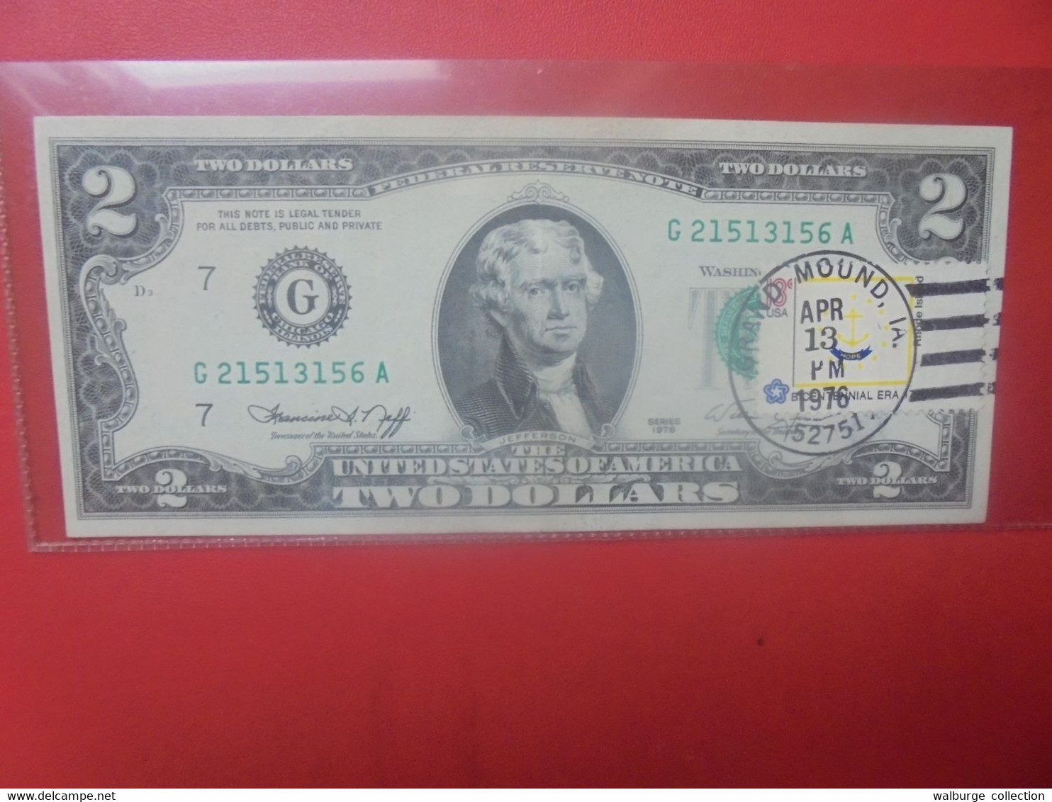 U.S.A 2$ 1976+MARQUE POSTALE Peu Circuler (L.8) - Billetes De La Reserva Federal (1928-...)