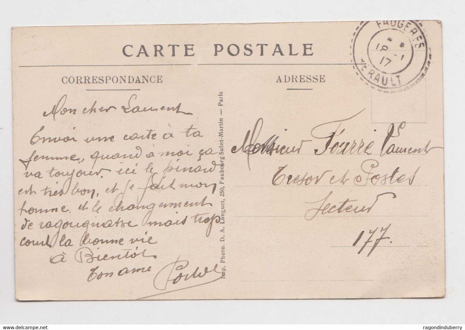 CPA - 34 - FAUGERES - La Gare - Edit Longuet N° 10 - 1917 Bel état - Other & Unclassified