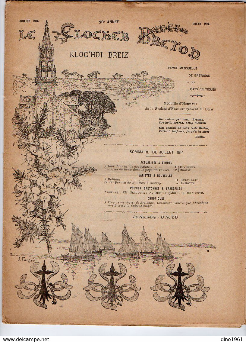 VP20.334 - LORIENT 1914 - Revue Mensuelle De Bretagne - Le Clocher Breton / Kloc'hdi Breiz - 1900 - 1949