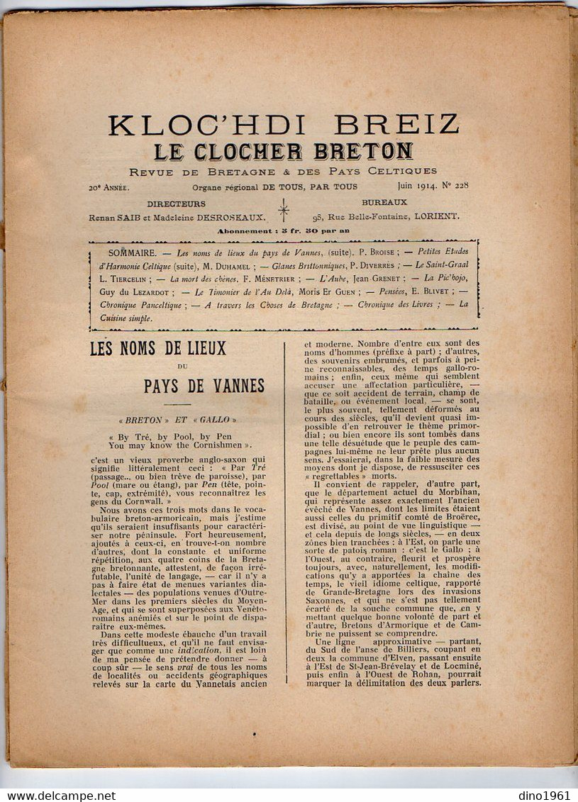 VP20.335 - LORIENT 1914 - Revue Mensuelle De Bretagne - Le Clocher Breton / Kloc'hdi Breiz - 1900 - 1949