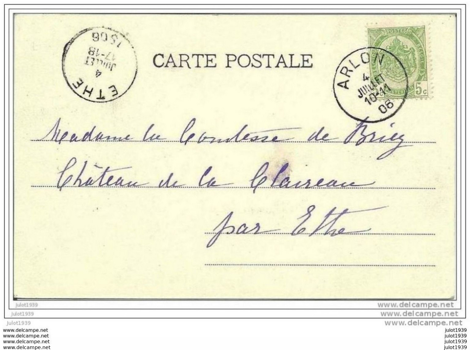 GUIRSCH ---> 1906 ETHE . LACLAIREAU ( Mme La COMTESSE  DE BRIEY ) . Le CHATEAU . Vverso . - Aarlen