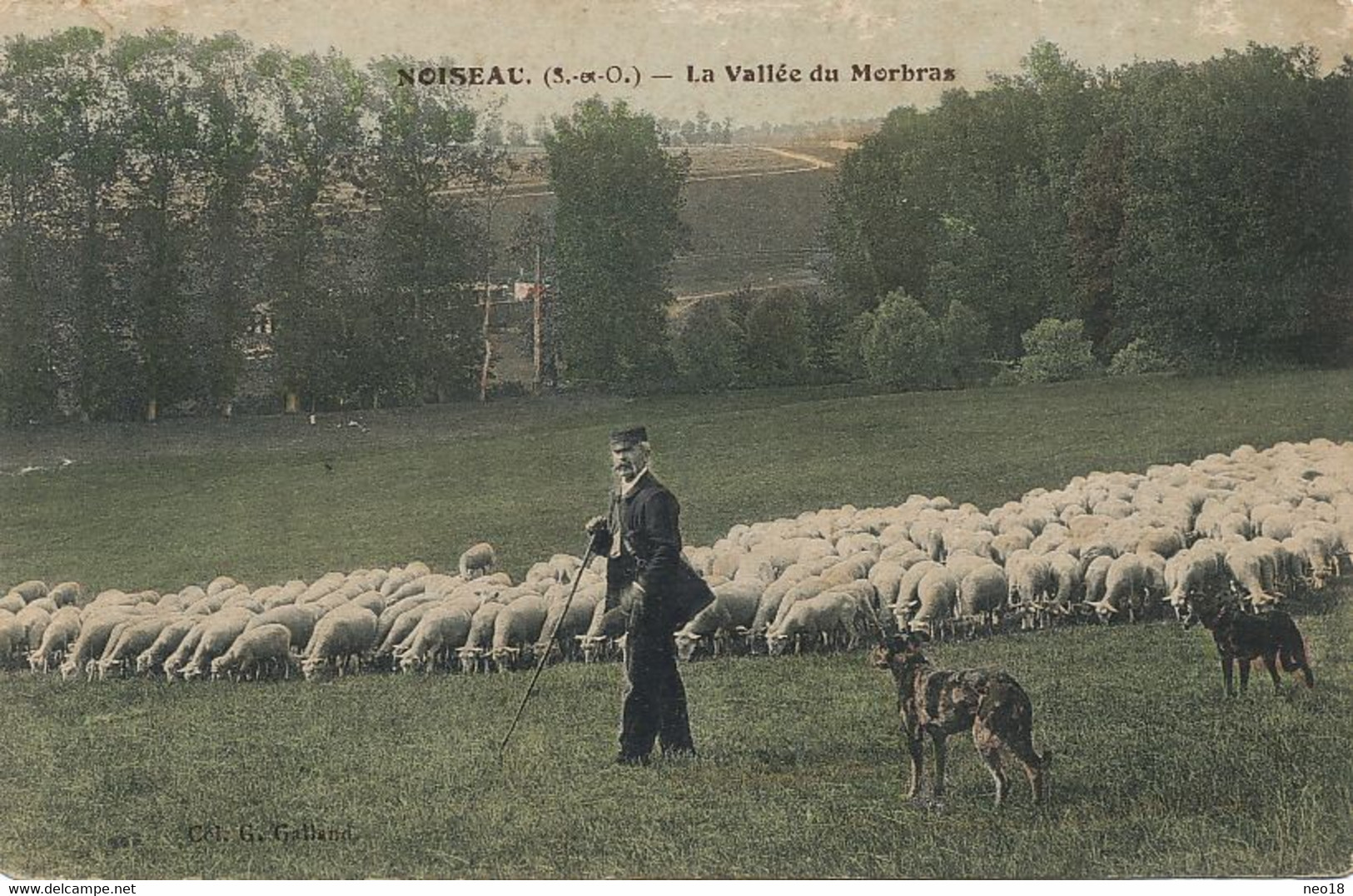 Noiseau La Vallée Du Morbras Gardien De Mouton Sheep Keeper  Hand Colored Chien Bouvier - Noiseau