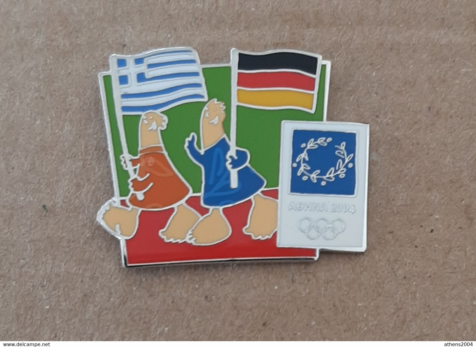 Athens 2004 Olympic Games - Mascots With E.U. Flags, Greece - Germany Flags Pin - Jeux Olympiques