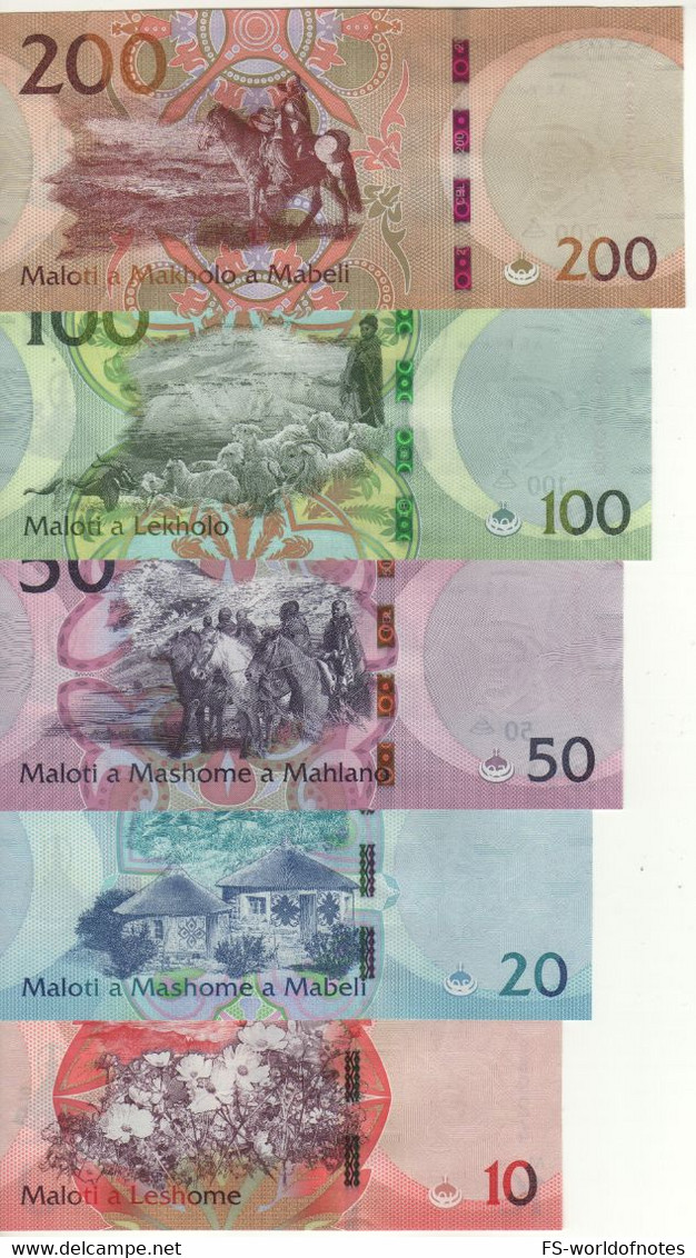 LESOTHO New Issue Dated 2021   "full Set"    10-20-50-100-200  Maloti    P21c,22c,23c,24c,25c - Lesoto