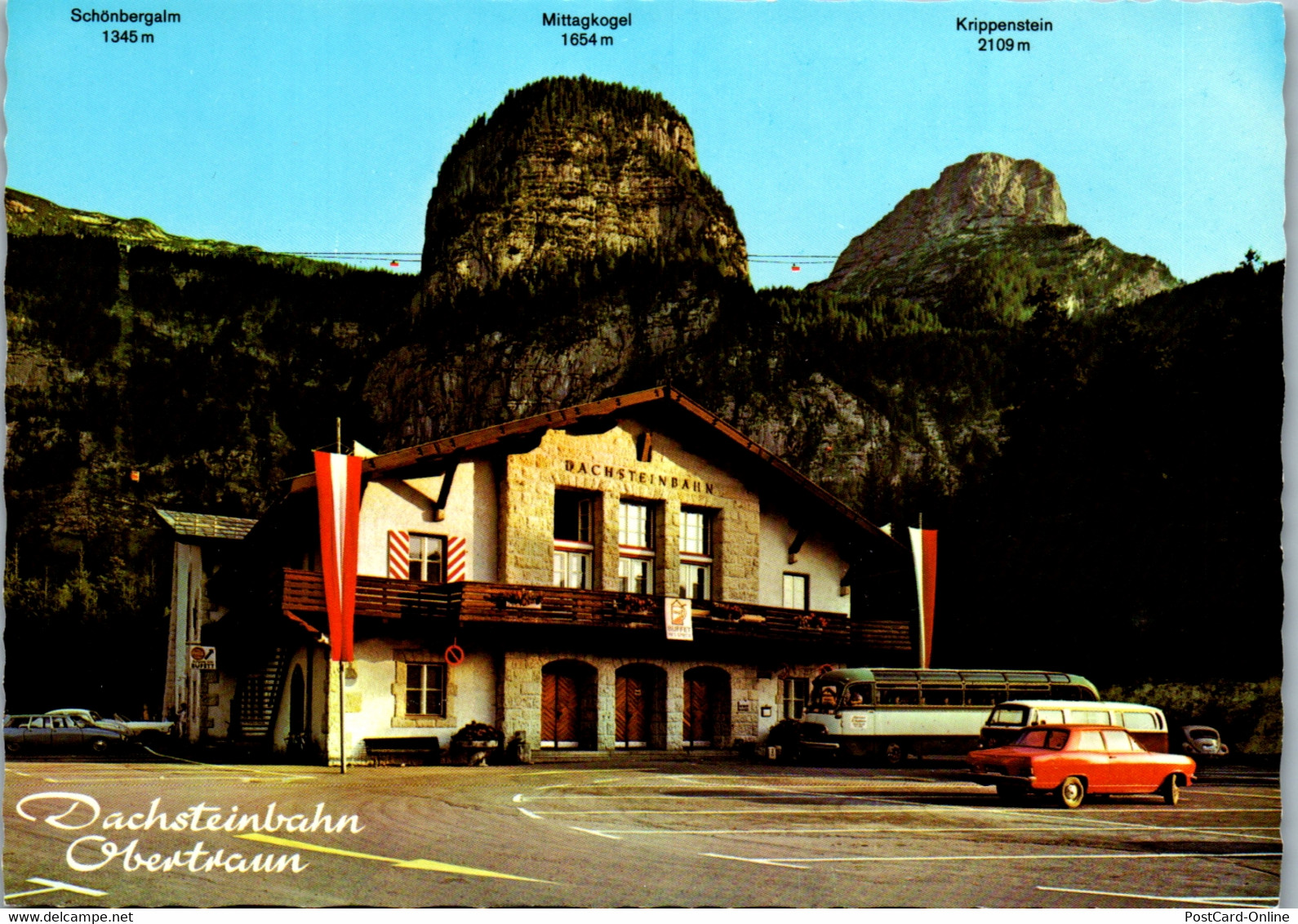 36851 - Oberösterreich - Obertraun , Dachsteinbahn Talstation , Auto , Bus , Schönbergalm , Krippenstein , Mittagskogel - Traun