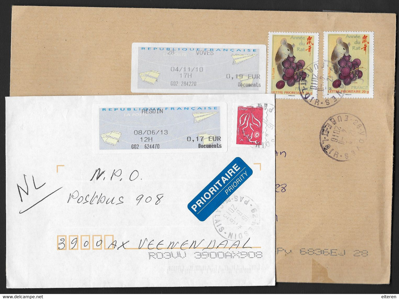 Timbres Affranchisement De Ordinateur Guichet - H(eures) Sans Traits - Document - 2 X - 2000 Type « Avions En Papier »