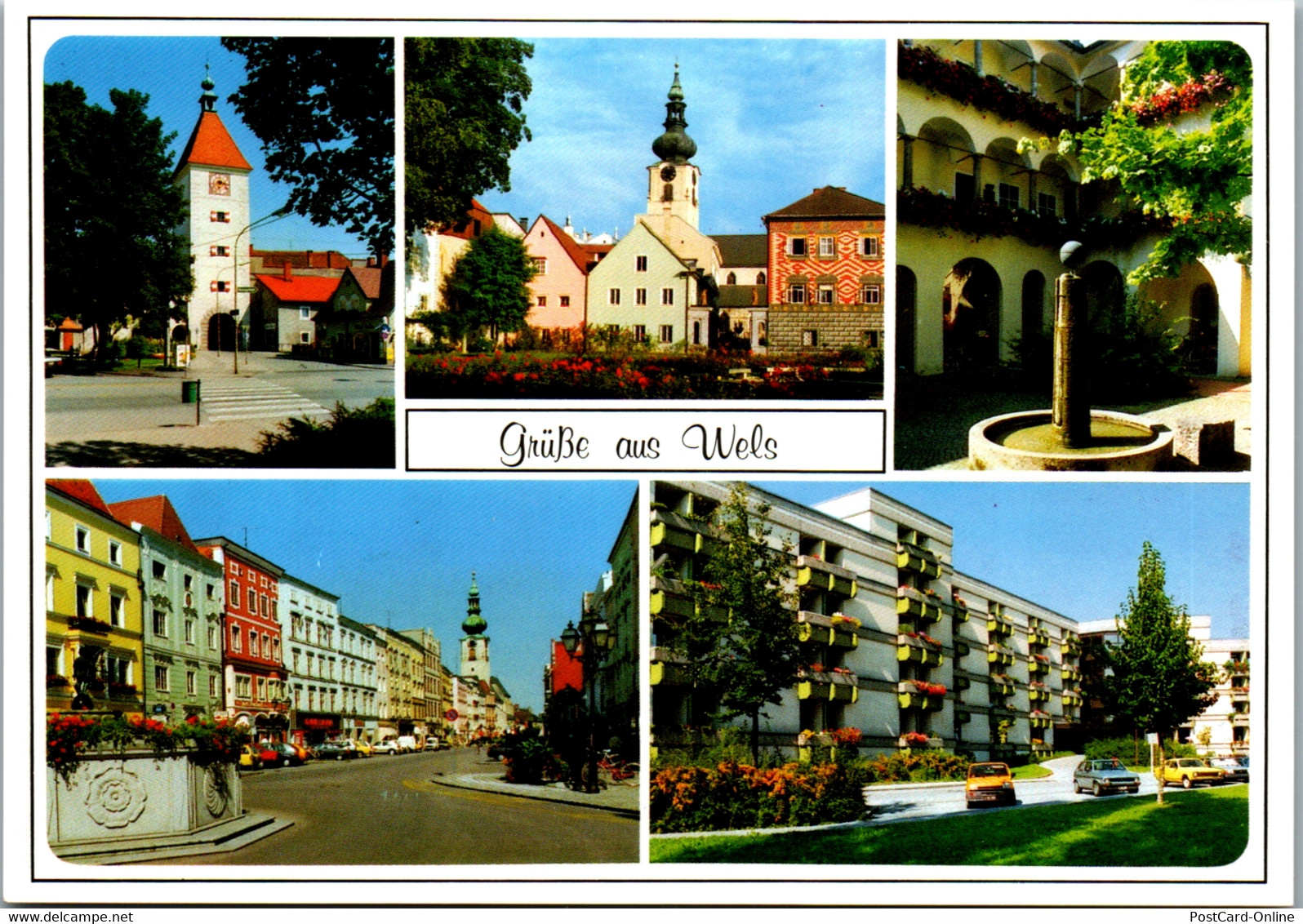 36883 - Oberösterreich - Wels , Ledererturm , Blick V. Burggarten Zur Pfarrkirche , Haas Hof Stadtplatz , Seniorenheim - - Wels