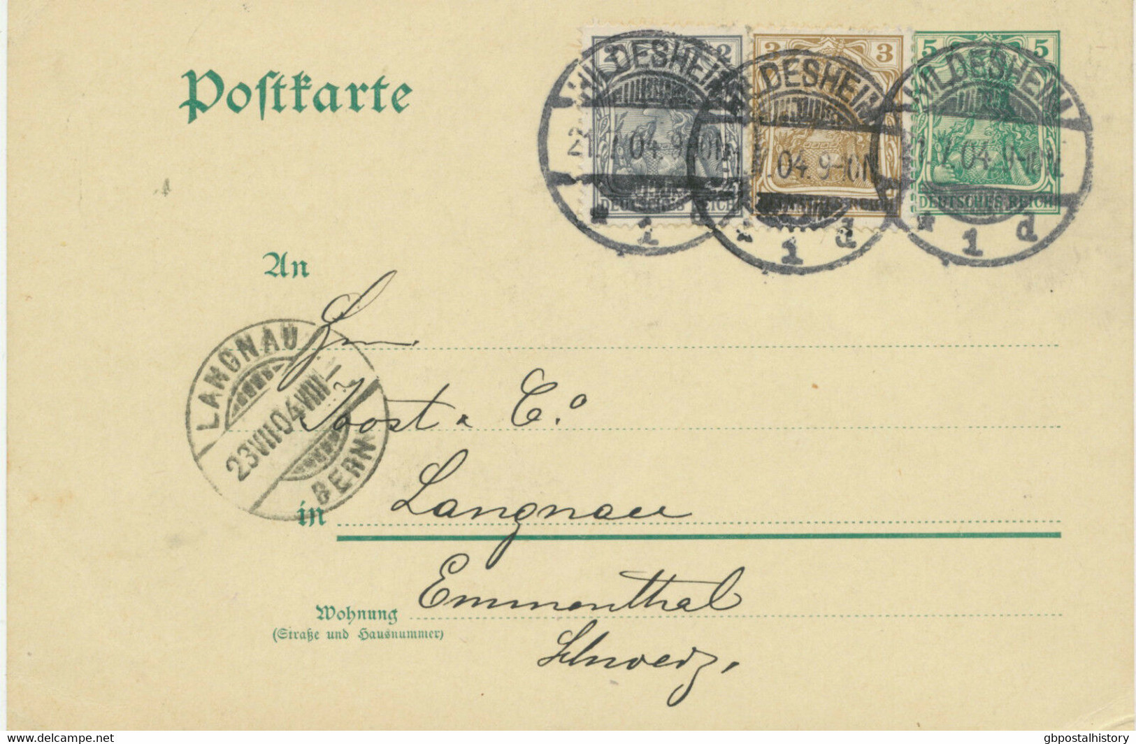 GERMANY „HILDESHEIM / 1“ CDS VFU THREE COLOURS POSTAGE To SWITZERLAND 1904 - Storia Postale
