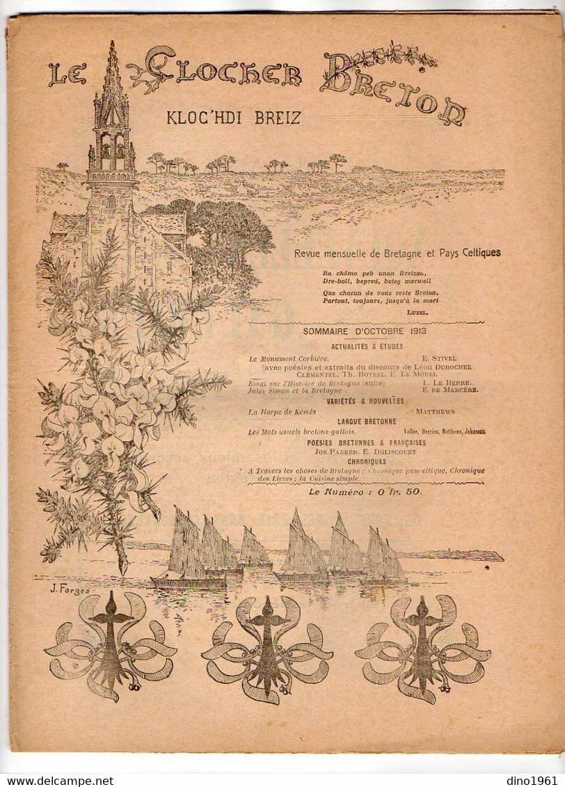 VP20.340 - LORIENT 1913 - Revue Mensuelle De Bretagne - Le Clocher Breton / Kloc'hdi Breiz - 1900 - 1949