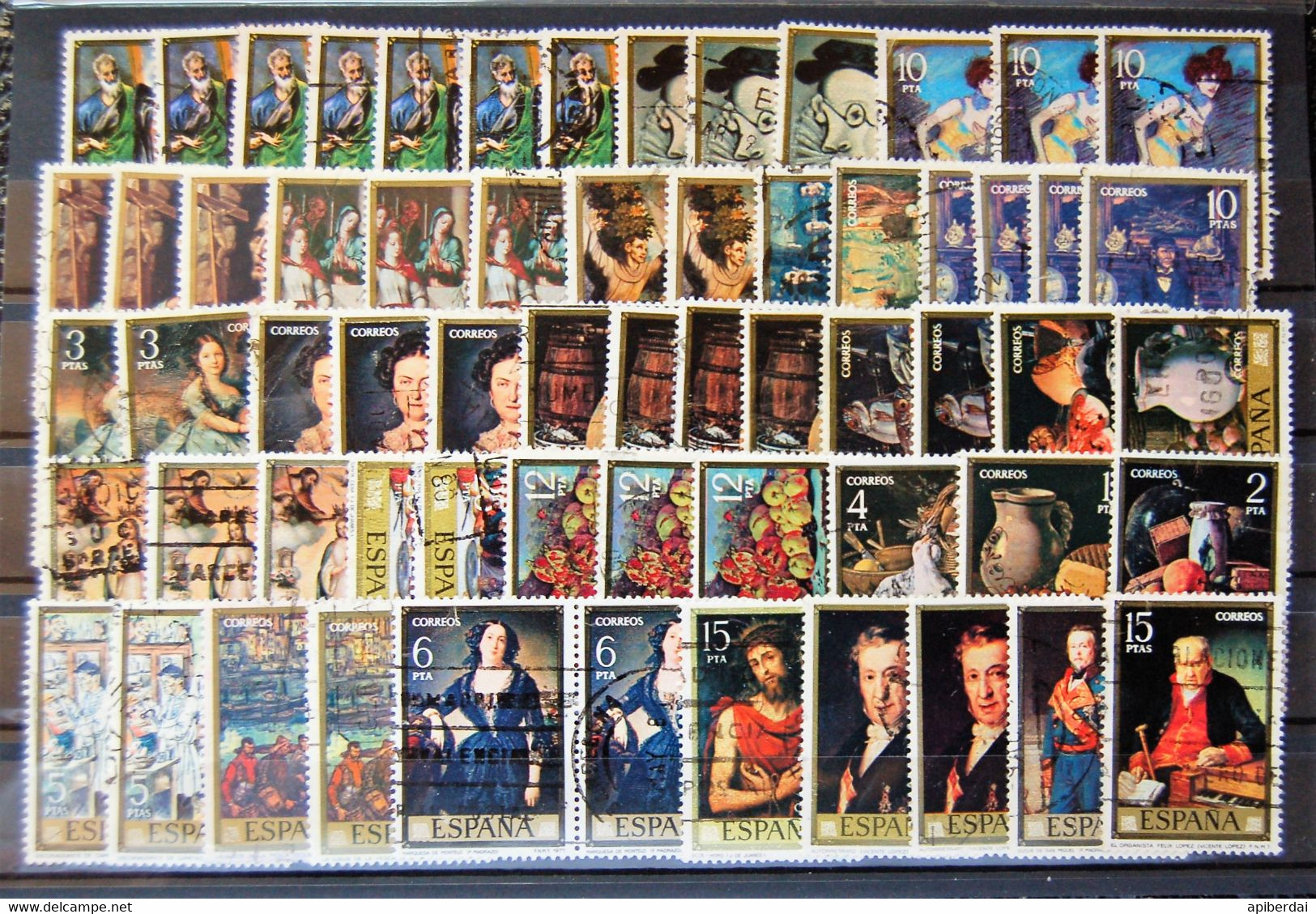 Espagne Spain - Accumulation Of 190 Stamps ( 3 Classification Cards )  "paintings"  Oblitérés - Verzamelingen