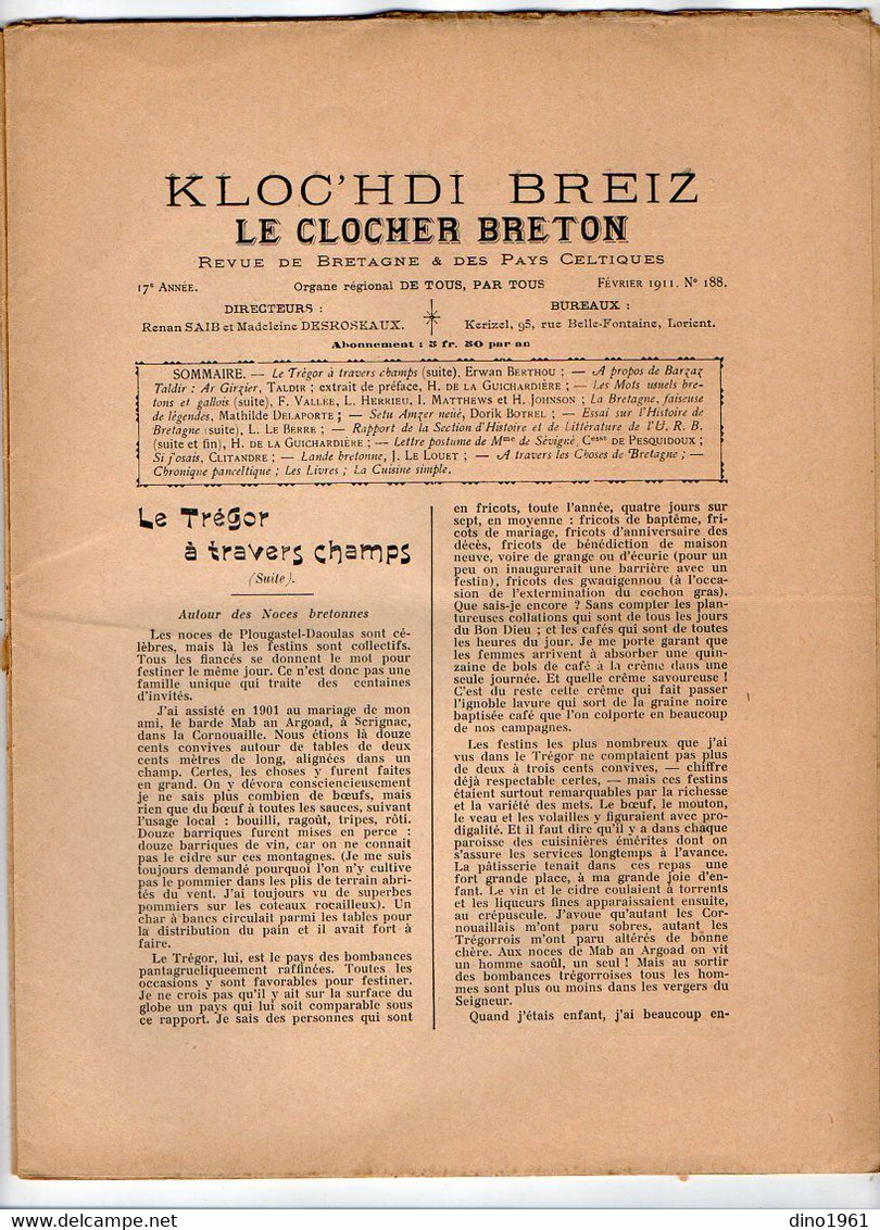 VP20.343 - LORIENT 1911 - Revue Mensuelle De Bretagne - Le Clocher Breton / Kloc'hdi Breiz - 1900 - 1949