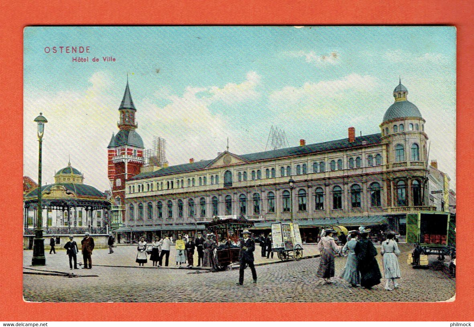 Hman - CP Ostende Hôtel De Ville 1909 Vers Hoboken - Griffe Ichteghem Encadrée - Ichtegem