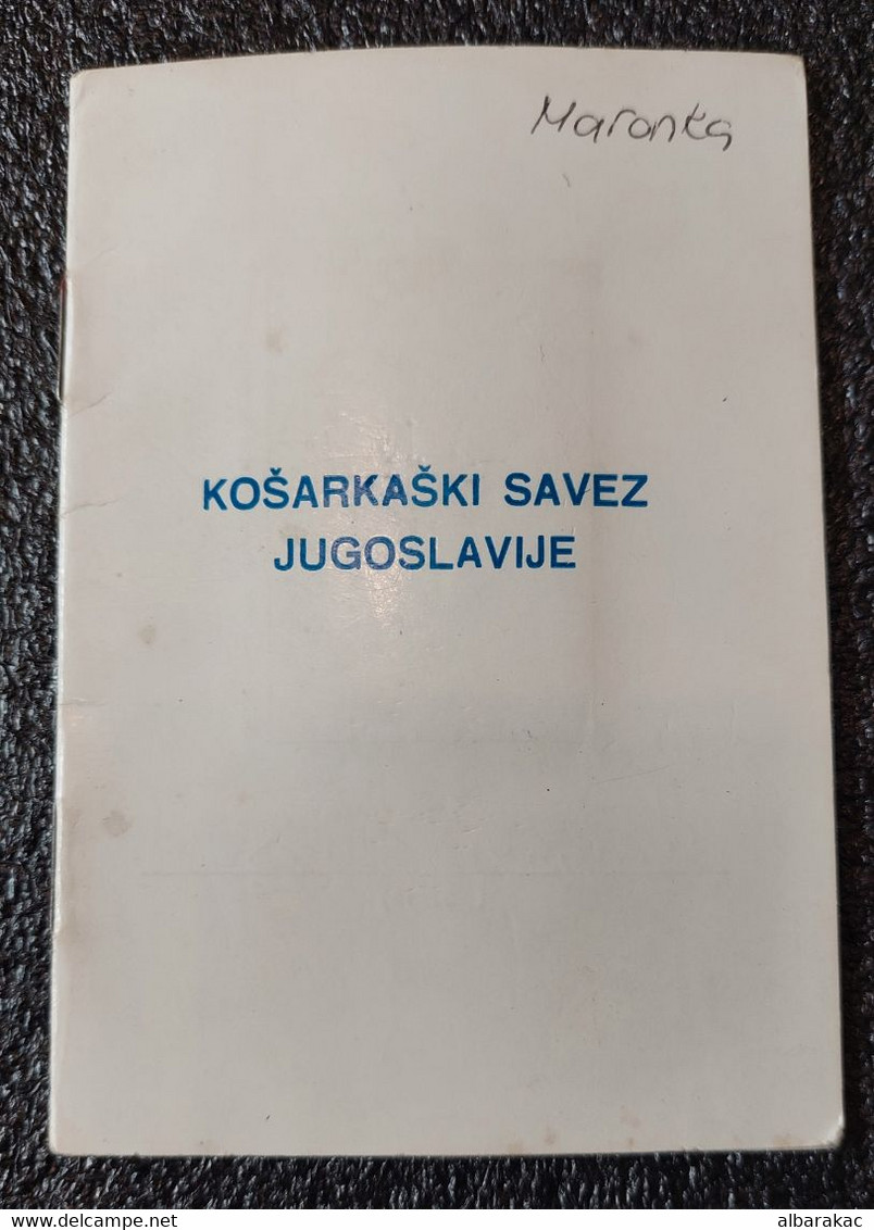 Basketball Union Yugoslavia , ID Card With Photo - Habillement, Souvenirs & Autres