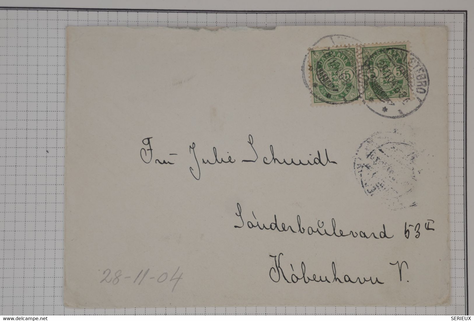 BC1 DANMARK   BELLE LETTRE  28 11 1904 POUR COPENHAGUE ++ PAIRE 5 ORE  +AFFRANCH. INTERESSANT - Lettres & Documents