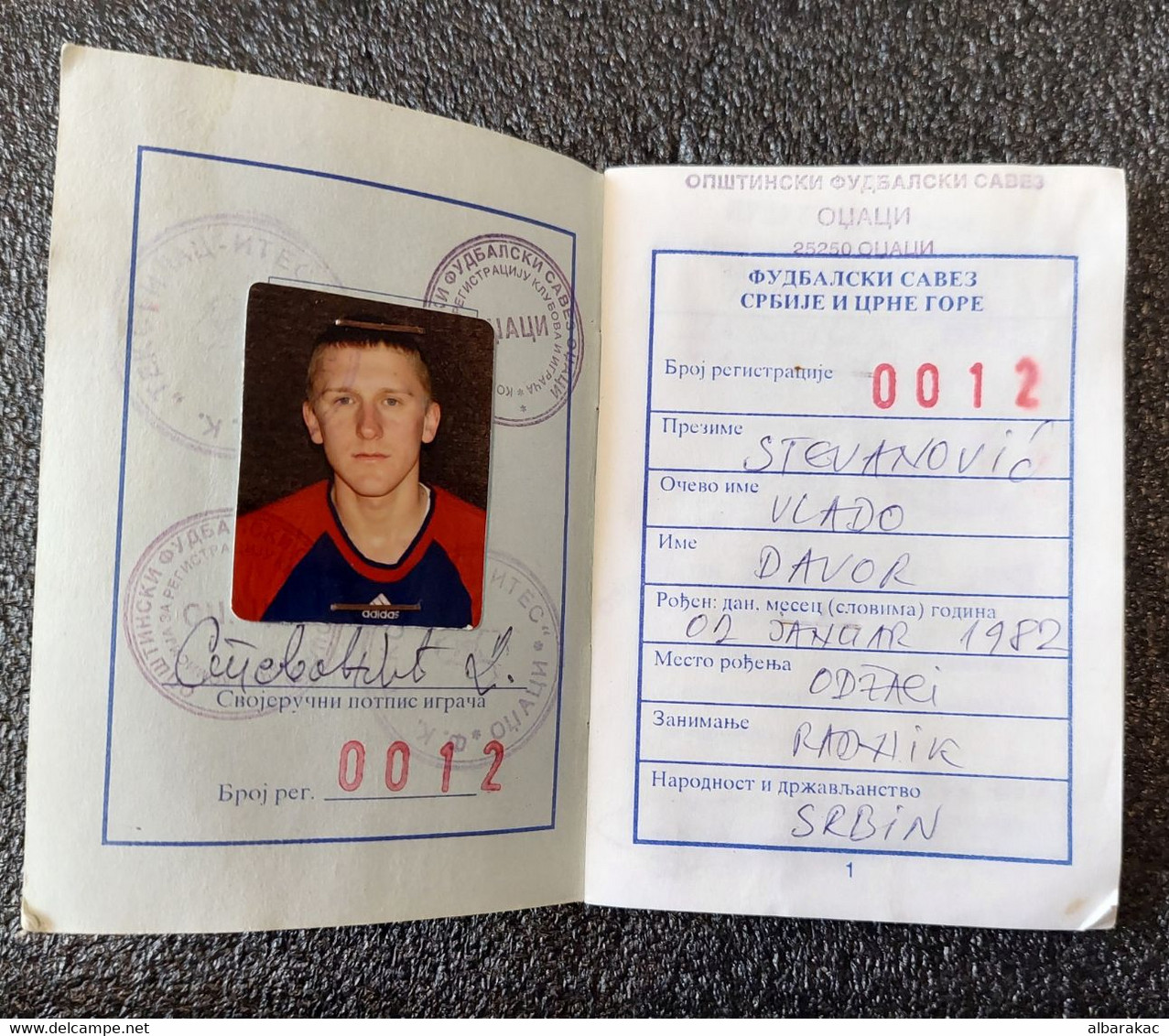 Football Soccer Union SCG - Vojvodina , Odzaci - ID Card With Photo - Bekleidung, Souvenirs Und Sonstige