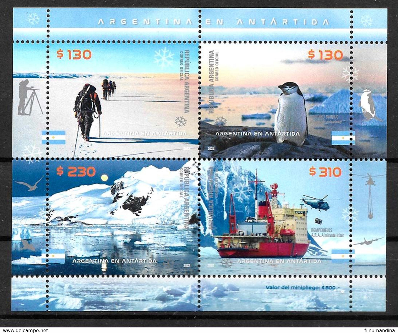 #75127 ARGENTINE,ARGENTINA 2022 ANTARCTICA FAUNA PENGUIN,SHIP ICEBREAKER MINISHEET  MNH                            MNH - Faune Antarctique